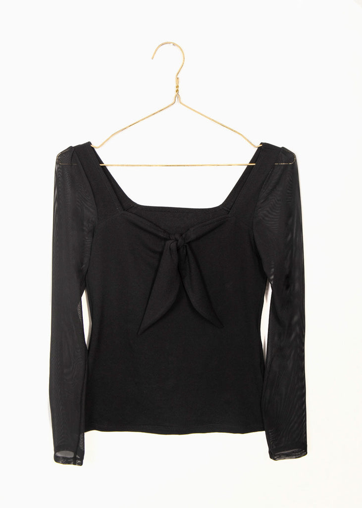 Blusa anudada en escote manga larga para mujer - Flashy