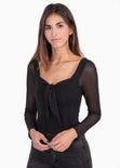 Blusa anudada en escote manga larga para mujer - Flashy
