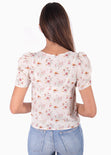 Blusa manga corta con estampado de flores y escote cruzado para mujer - Flashy