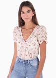 Blusa manga corta con estampado de flores y escote cruzado para mujer - Flashy