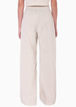 Pantalón tipo sastre ancho de lino de tiro alto con pinzas color beige para mujer - Flashy