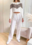 Buzo con corte y estampado de animal print color blanco, marfil para mujer - Flashy