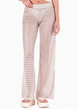 Pantalón flare marfil con elástico en cintura para mujer - Flashy