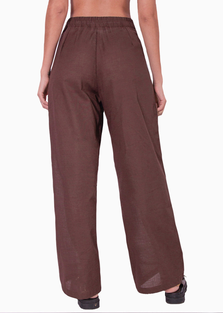 Pantalón palazzo de tiro alto color café para mujer - Flashy