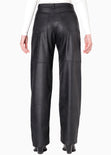 Pantalón recto de tiro alto tipo cuero color negro para mujer - Flashy