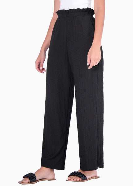 Pantalón recto tiro alto con elástico en cintura color negro para mujer - Flashy