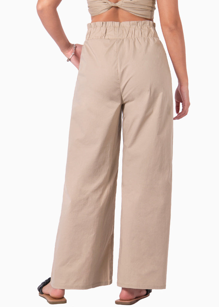 Pantalón recto tiro alto color beige para mujer - Flashy