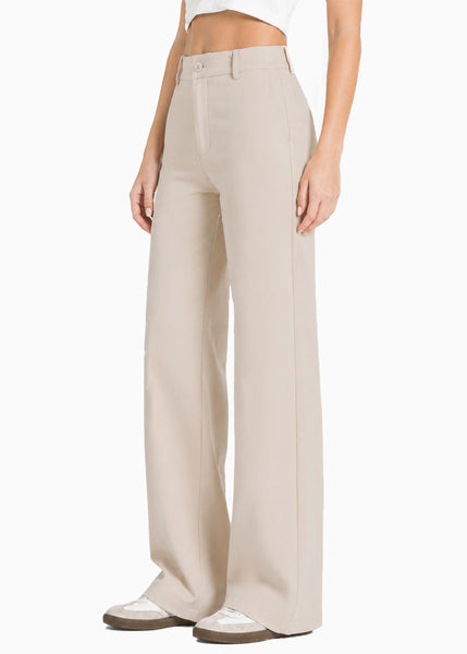Pantalón sin prenses y con botón de color beige - CARMELINA