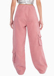 Pantalón tipo cargo con elástico y bolsillos laterales color rosado para mujer - Flashy
