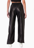 Pantalón tipo cuero recto con elástico en cintura color negro para mujer - Flashy