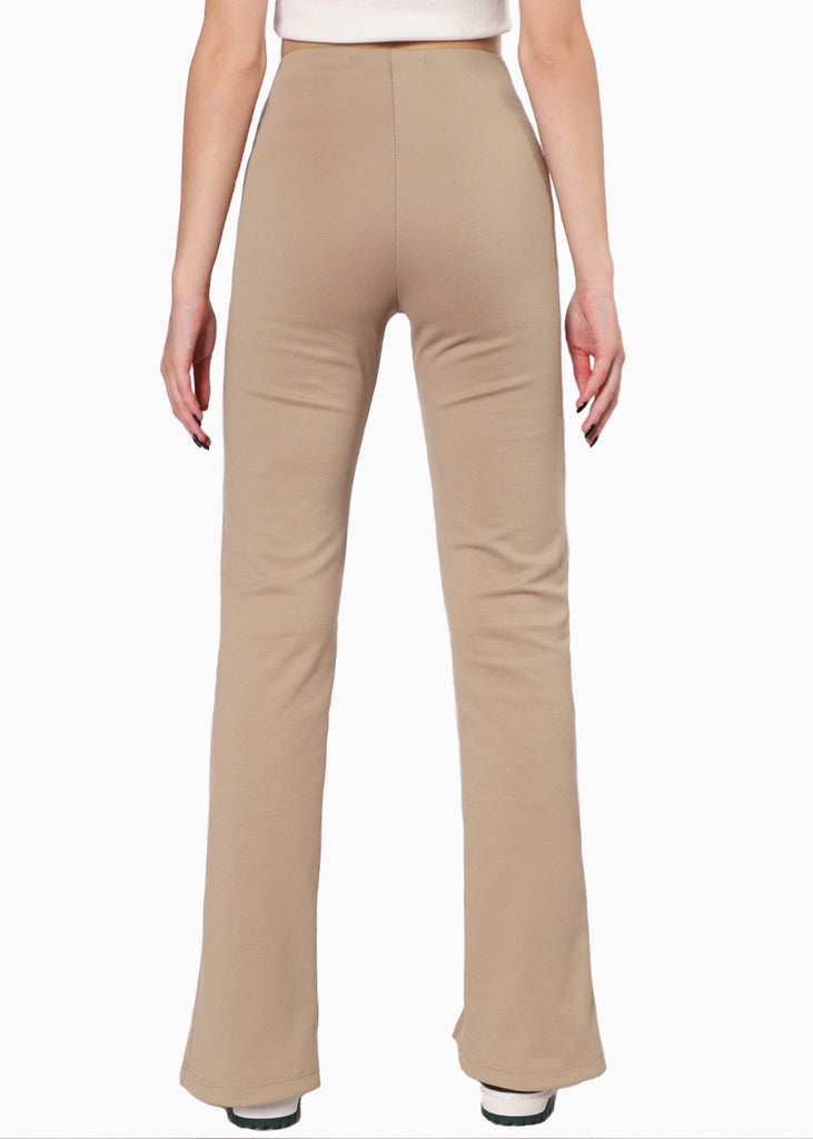 Pantalón tipo legging stretch con abertura color café para mujer - Flashy