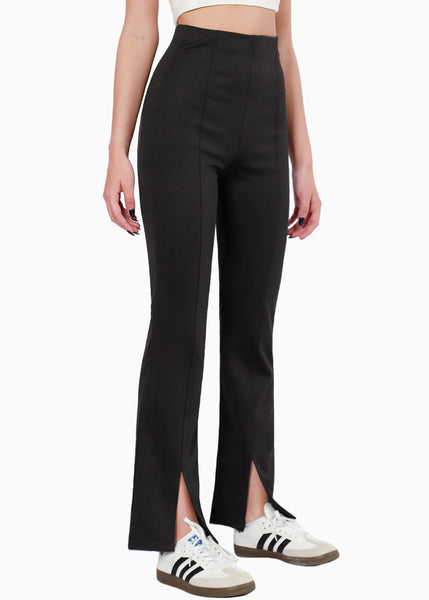 Pantalón tipo legging stretch con abertura color negro para mujer - Flashy
