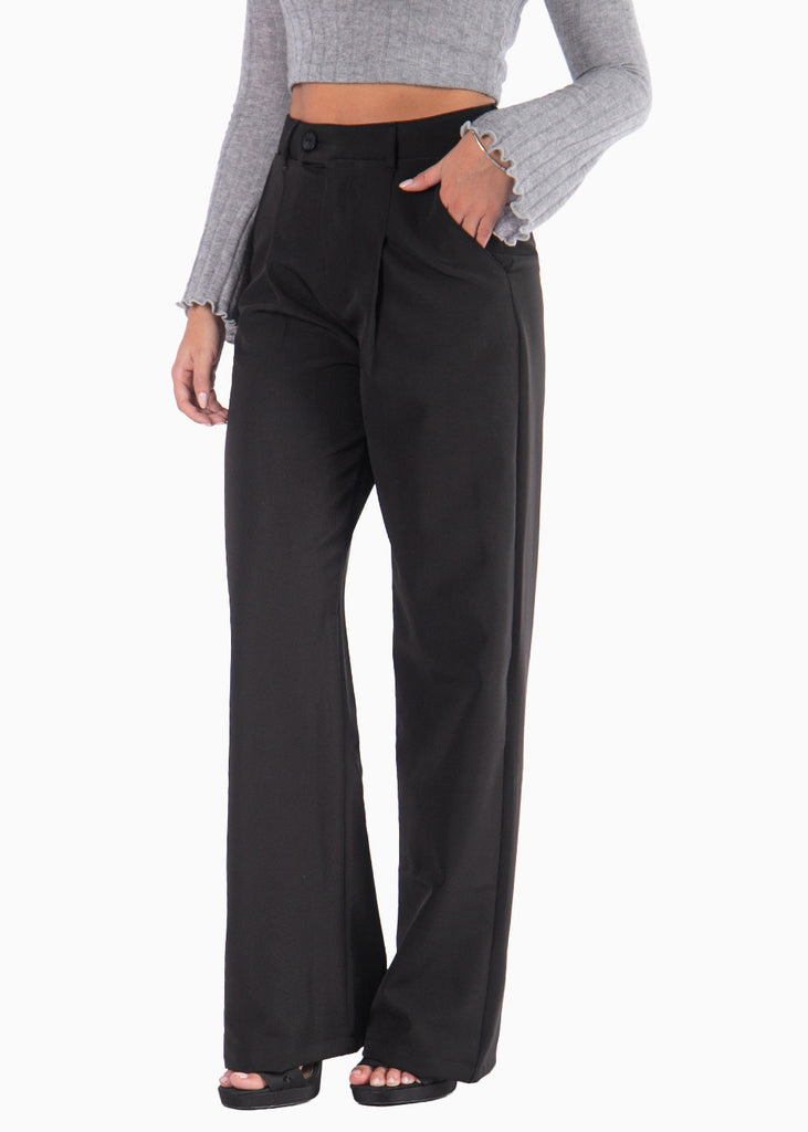 Pantalón tiro alto wide leg color negro para mujer - Flashy