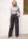 Pantalón tiro alto wide leg color negro para mujer - Flashy