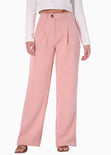 Pantalón tiro alto wide leg color rosado para mujer - Flashy