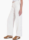 Pantalón tiro alto wide leg color marfil para mujer - Flashy