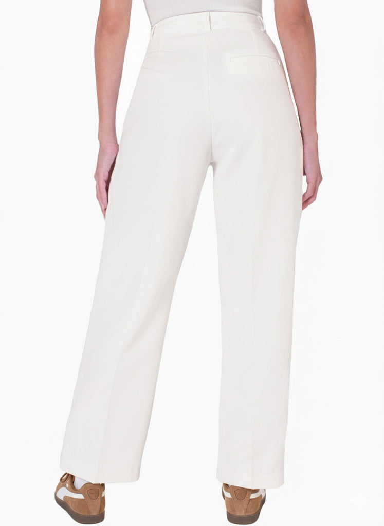 Pantalón tiro alto wide leg color marfil para mujer - Flashy
