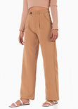 Pantalón tiro alto wide leg color café para mujer - Flashy