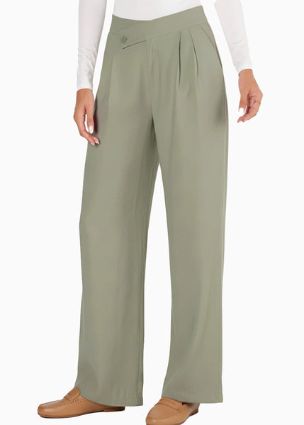Pantalón wide leg con pretina cruzada - HELECHO.VERDE
