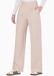 Pantalón wide leg tipo sastre color beige para mujer - Flashy