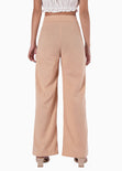 Pantalón wide leg tiro alto de lino color beige para mujer - Flashy