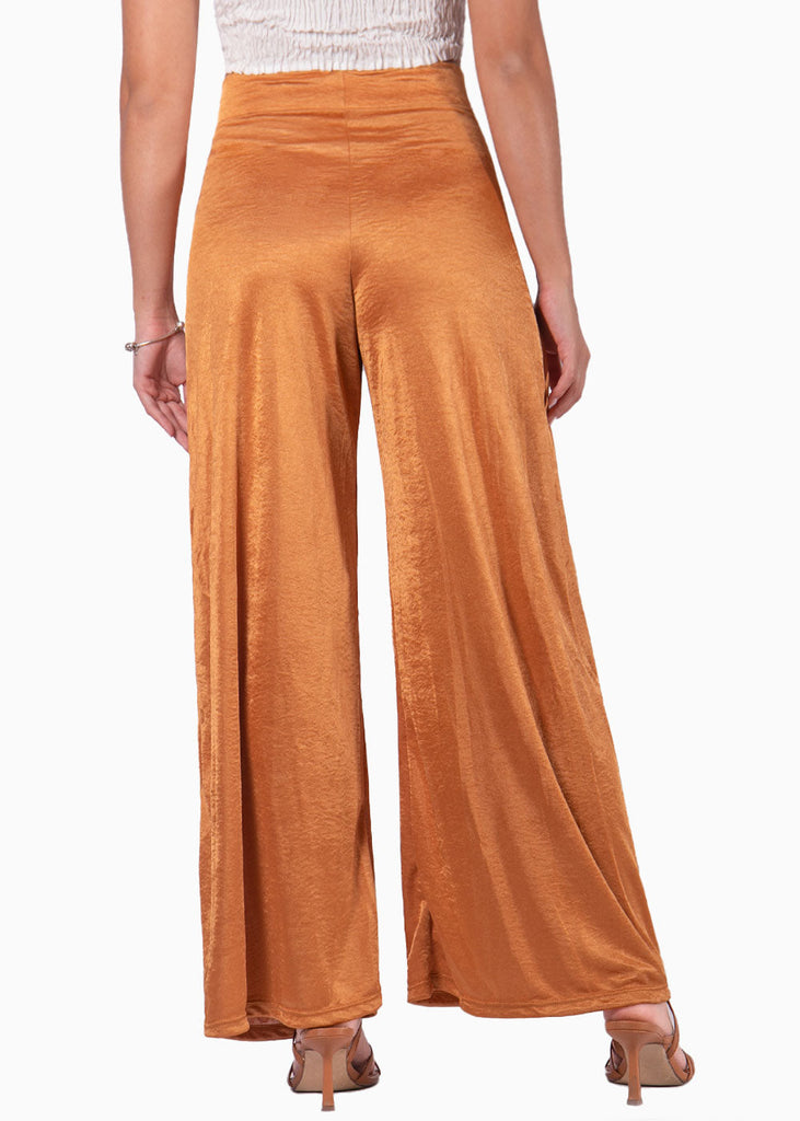 Pantalón wide leg tiro alto color naranja para mujer - Flashy