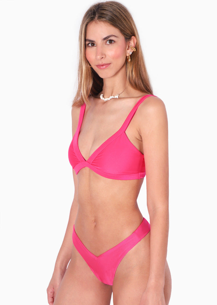 Panty de vestido de baño con la pretina en v color fucsia para mujer - Flashy