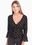 Blusa con estampado de puntos y resorte para mujer - Flashy