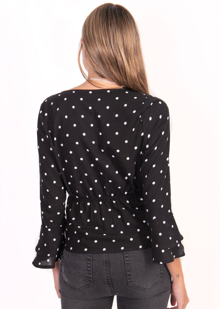 Blusa con estampado de puntos y resorte para mujer - Flashy