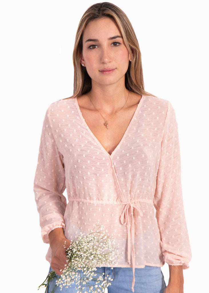 Blusa cruzada manga larga con cinta para mujer - Flashy