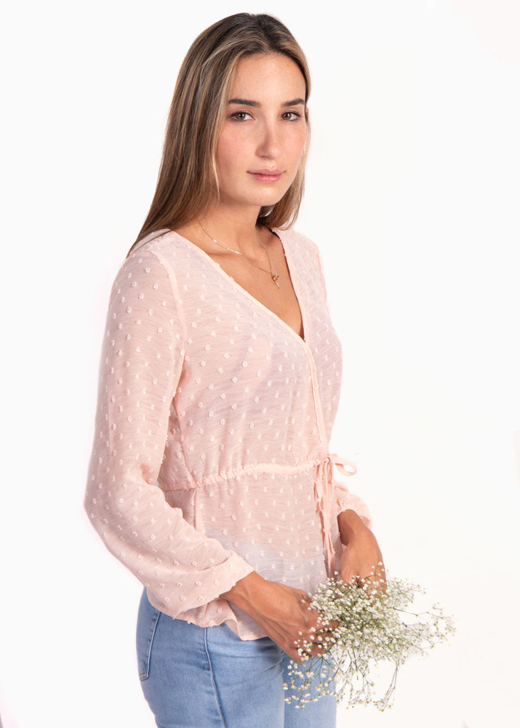 Blusa cruzada manga larga con cinta para mujer - Flashy