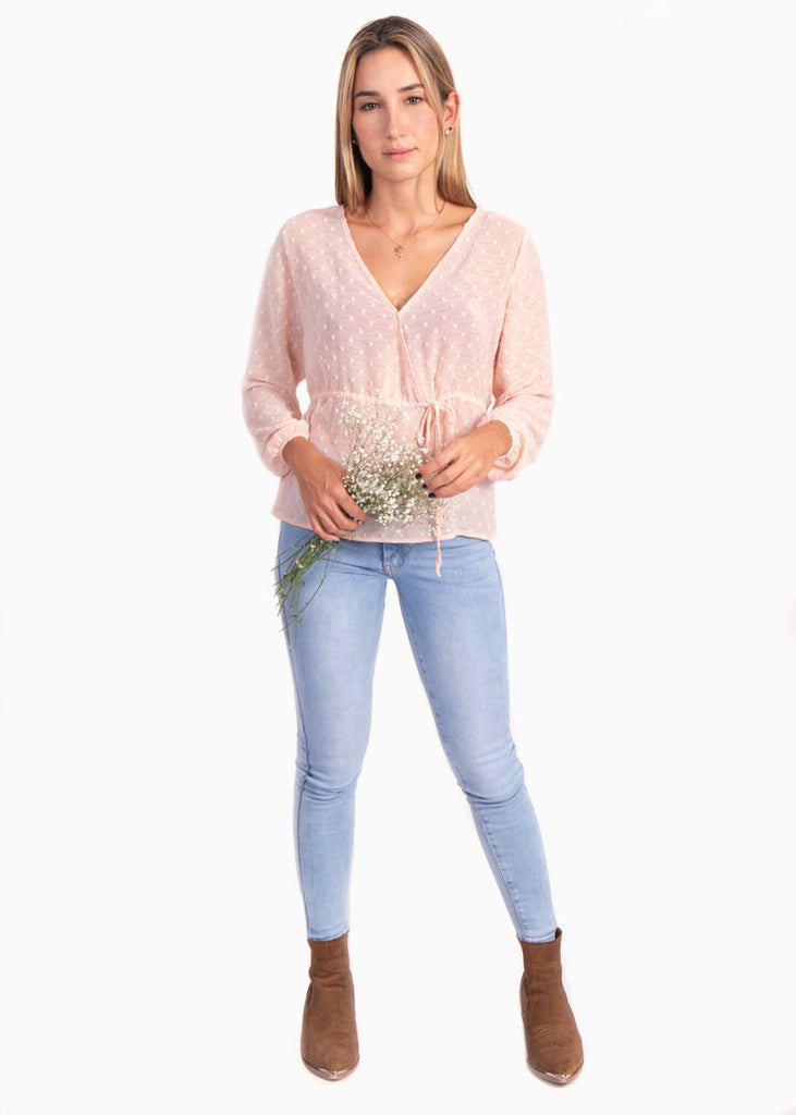 Blusa cruzada manga larga con cinta para mujer - Flashy