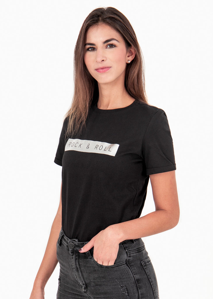 Camiseta estampada "Rock & Roll" para mujer - Flashy