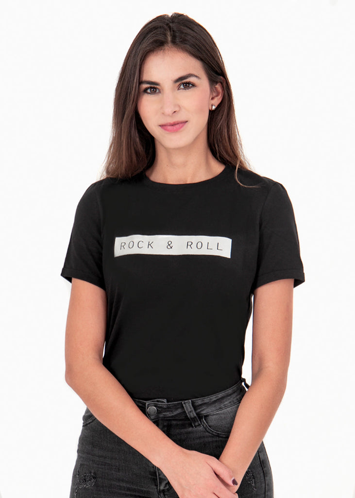 Camiseta estampada "Rock & Roll" para mujer - Flashy