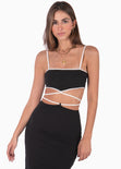Set de falda larga y crop top de tiras color negro para mujer - Flashy