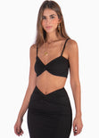 Set de falda larga y crop top de tiras con entorchado color negro para mujer - Flashy