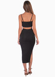 Set de falda larga y crop top de tiras con entorchado color negro para mujer - Flashy