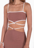 Set de falda larga y crop top de tiras color camel, café para mujer - Flashy