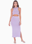 Set de falda larga y crop top halter sin mangas color lila para mujer - Flashy