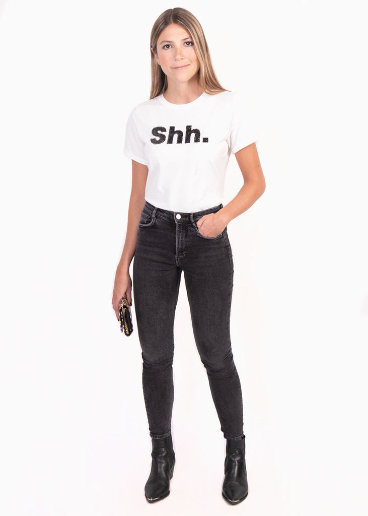 Camiseta estampada "Shh" para mujer - Flashy