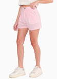 Short tipo sastre de lino, tiro alto y con pinzas color rosado para mujer - Flashy