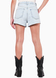 Short mom de tiro alto color azul, denim para mujer - Flashy