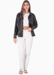 Sobrecamisa manga larga tipo cuero color negro para mujer - Flashy