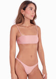 Top de vestido de baño con escote cuadrado color rosado para mujer - Flashy