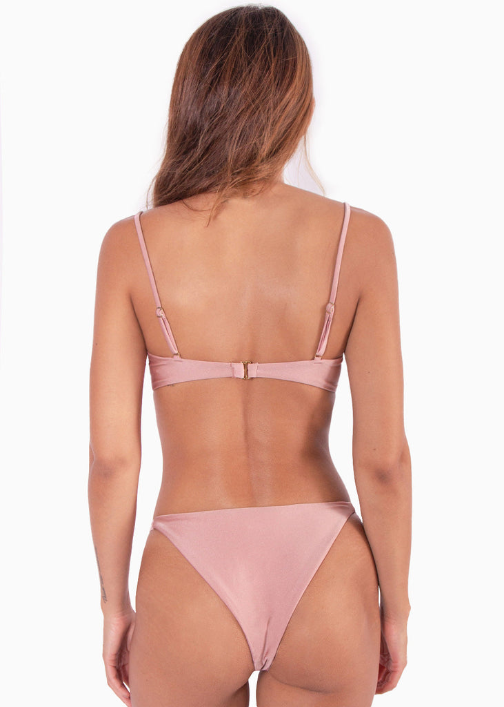 Top de vestido de baño con escote cuadrado color rosado para mujer - Flashy