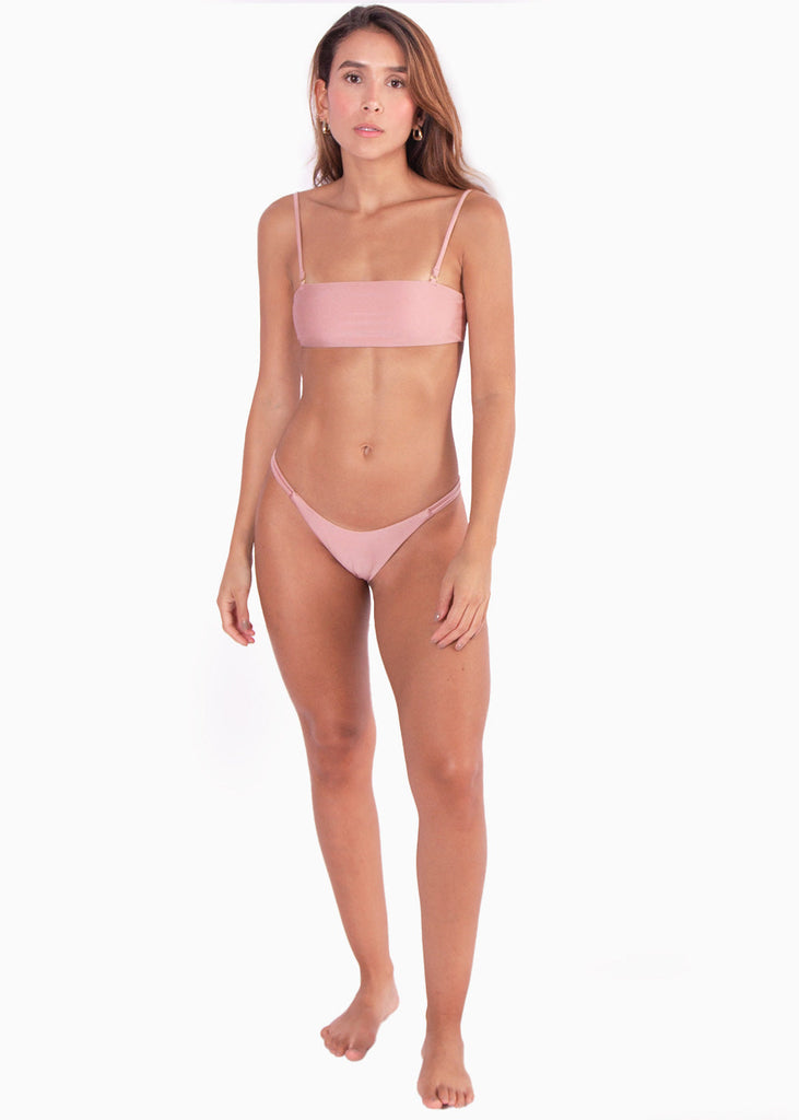 Top de vestido de baño con escote cuadrado color rosado para mujer - Flashy