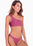 Top de vestido de baño de un solo hombro color morado, magenta para mujer - Flashy