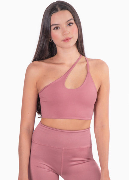 Top deportivo de un hombro color rosado para mujer - Flashy