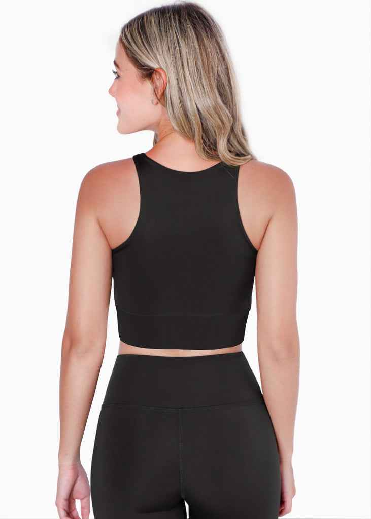Top deportivo sin mangas con cruce en abdomen color negro para mujer - Flashy