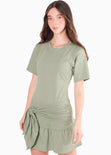 Vestido con pieza anundada en delantero color verde para mujer - Flashy